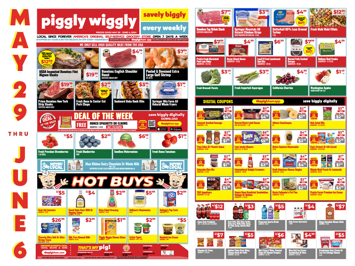 May 29 – June 4, 2024 Weekly Deals at Piggly Wiggly Birmingham: Bluff Park, Clairmont, Crestline, Dunnavant Valley, Homewood, River Run