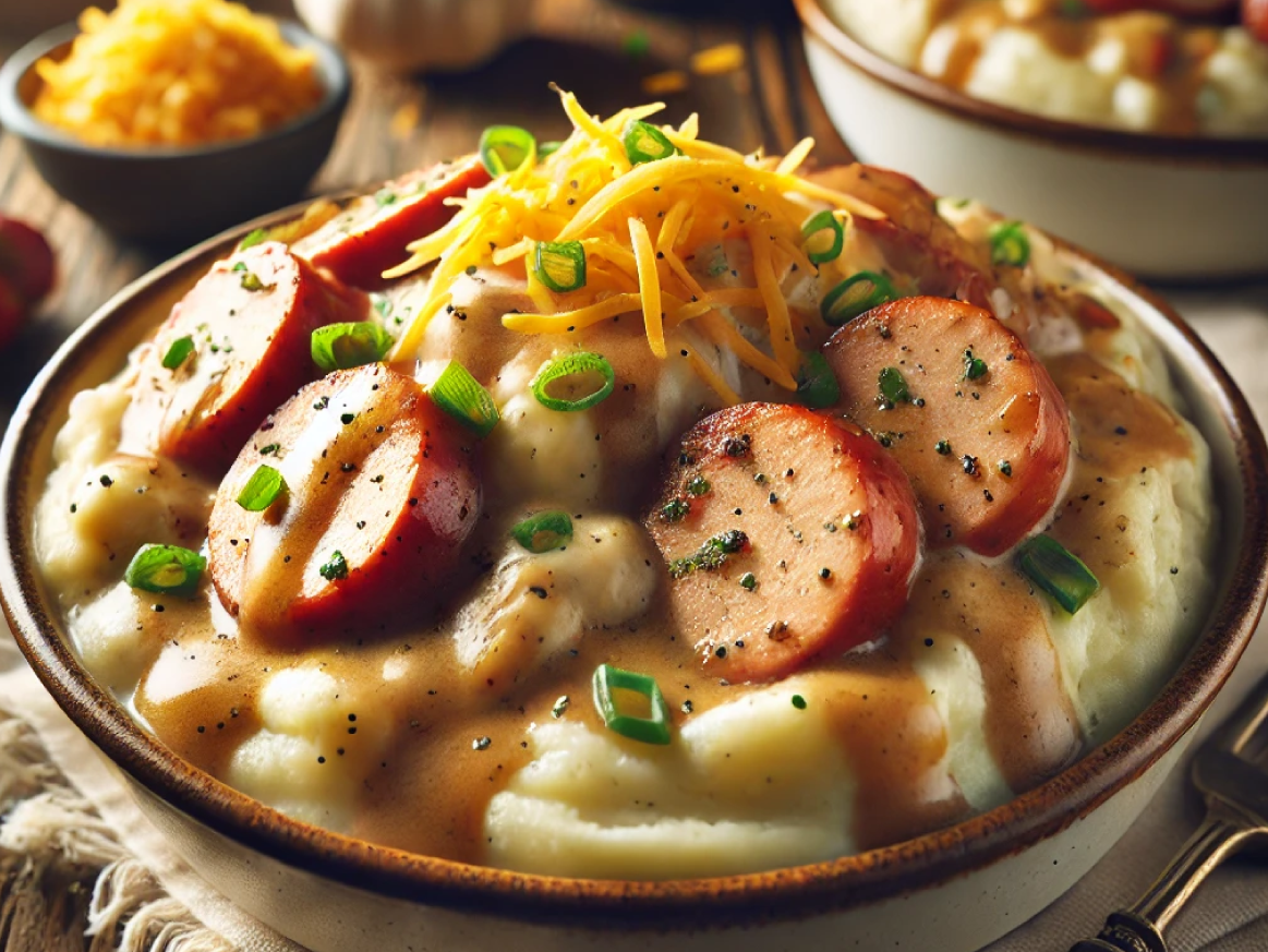 Recipe: Chicken, Sausage, and Mashed Potato Bowls with Creamy Gravy