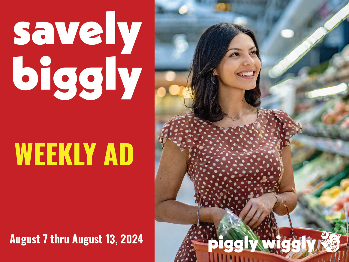 Smiling woman shopping for vegetables at Piggly Wiggly during the weekly ad promotion from August 7 to August 13, 2024