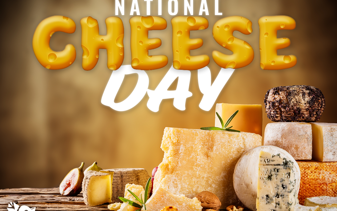 Rustic wooden board topped with assorted cheeses—including cheddar blocks, blue-veined wheel, brie wedge—and garnishes of figs, walnuts, and rosemary.