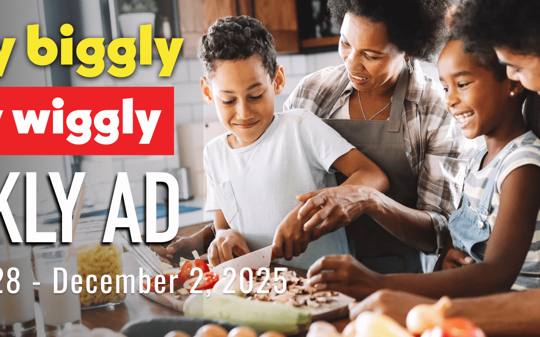 Piggly Wiggly weekly ad banner showing a family cooking together in a kitchen, promoting deals from November 28 to December 2, 2025