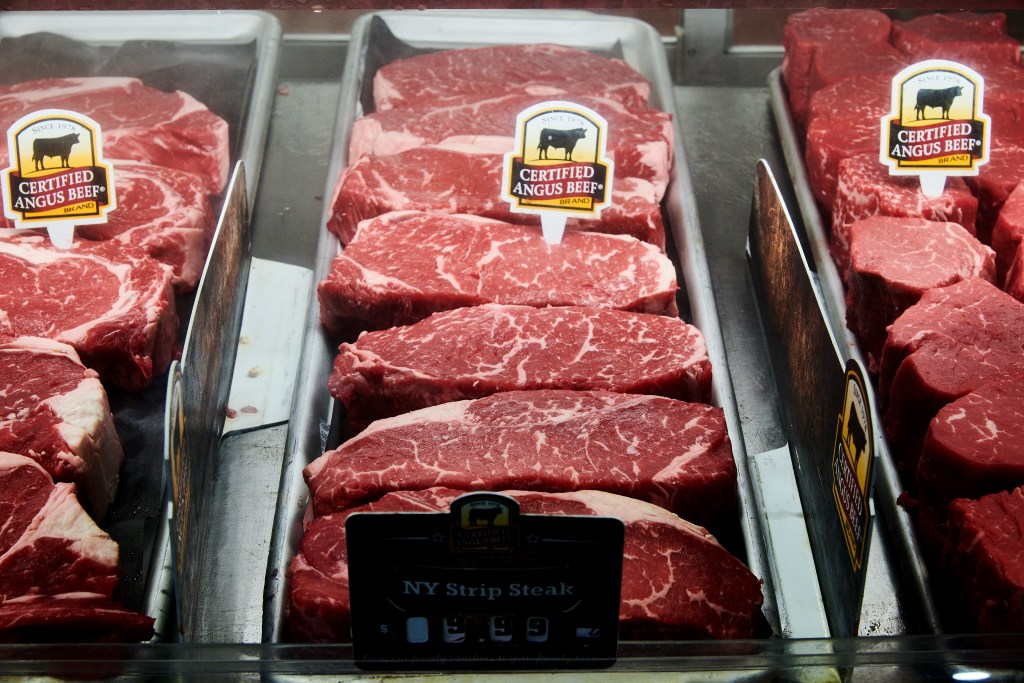 Certified Angus Beef® NY strip steaks and premium beef cuts displayed in the Piggly Wiggly Birmingham meat case.