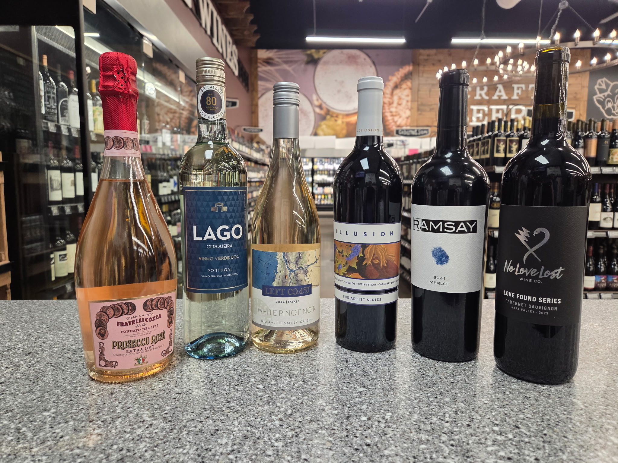 Seven wine bottles featured at the August 21 Bluff Park wine tasting