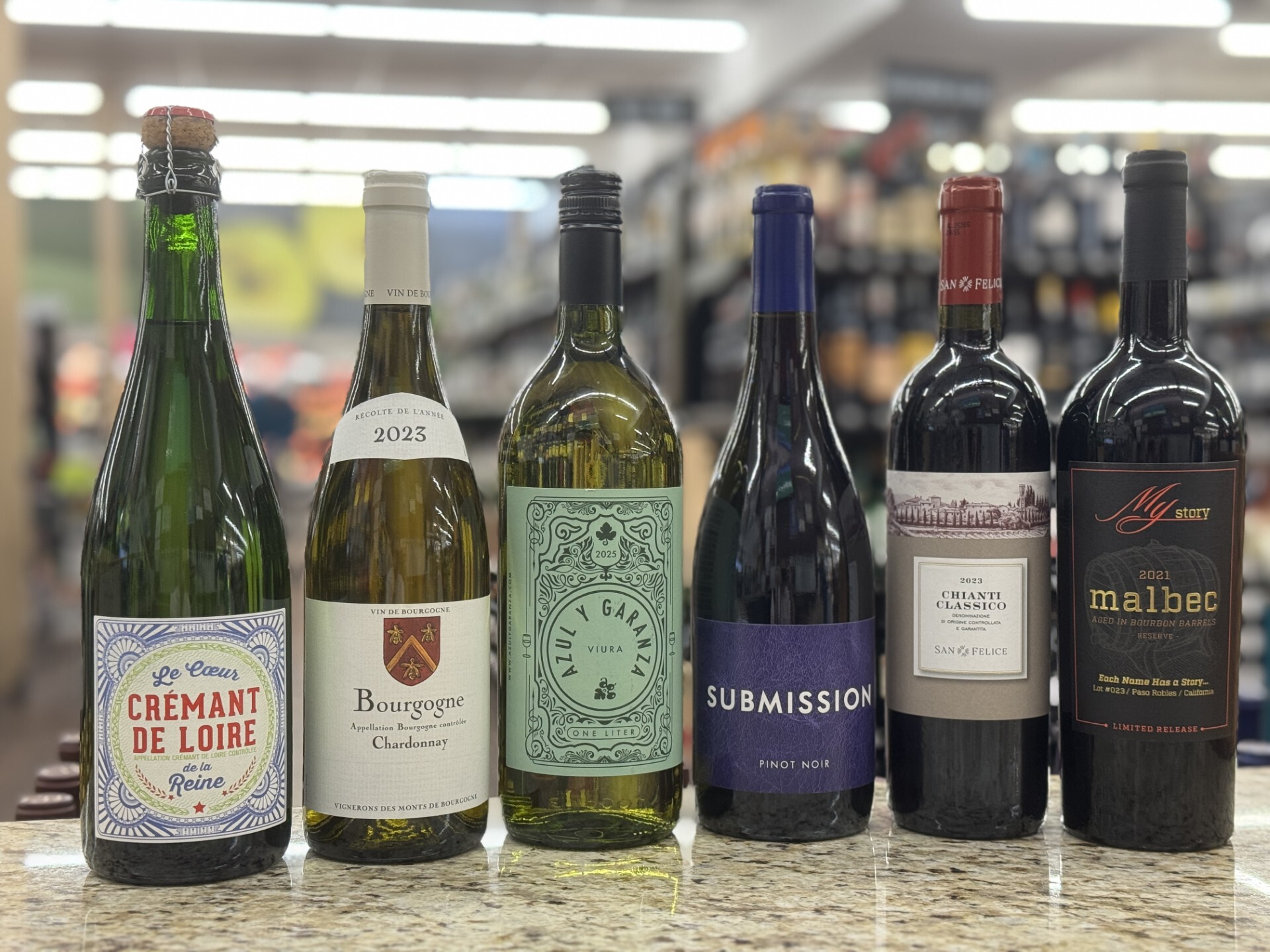 Six wine bottles featured at the August 21 Clairmont wine tasting